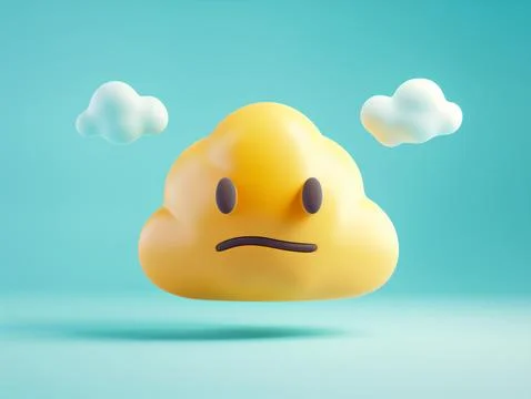 Confused cartoon cloud with smiling face, clouds Stock Illustration