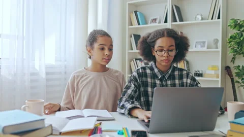 Confused classmates thinking of math problem, studying at home, education Vídeos de archivo 164617210