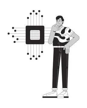 Confused by electronics line illustration concept イラスト素材