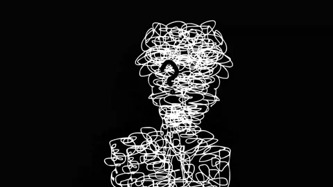 Confused figure dissolving on black background animation 4K Video Vidéo 335615100