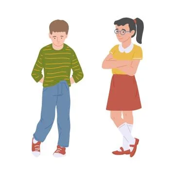 Confused kids have communicative problems, flat vector illustration isolated. Stock Illustration