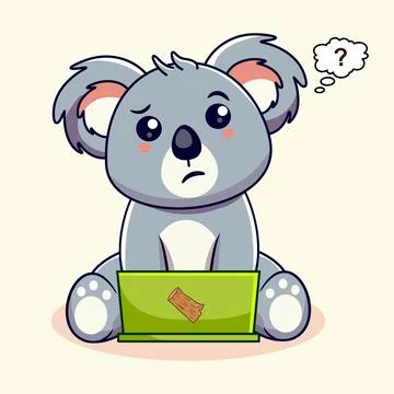 Confused Koala Working on Laptop Vector Illustration Stock Illustration