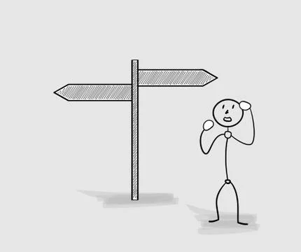 Confused man and two different arrows Stock Illustration