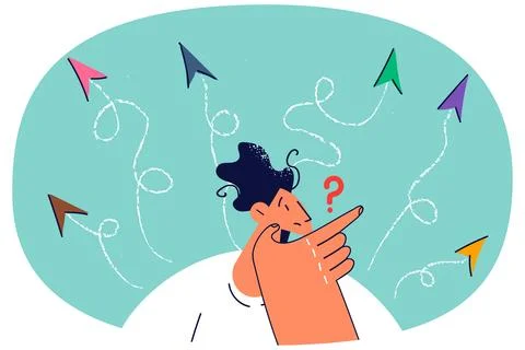 Confused man with arrows facing different directions Stock Illustration