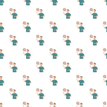 Confused man asking question seamless pattern background Illustrazione stock