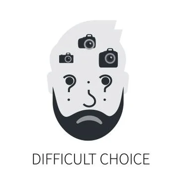 Confused man is choosing a camera Stock Illustration