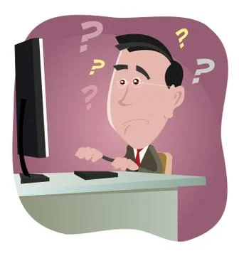 Confused man dealing with computer error Illustrazione stock