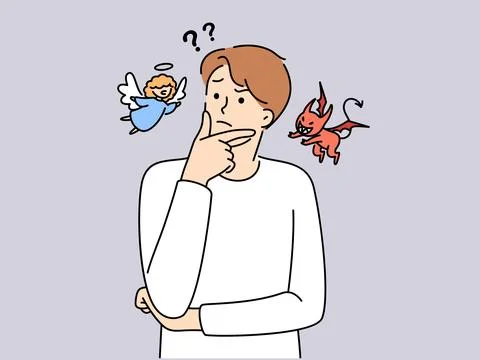 Confused man with devil and angel on sides Stock Illustration