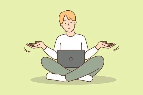 Confused man experience error on laptop イラスト素材