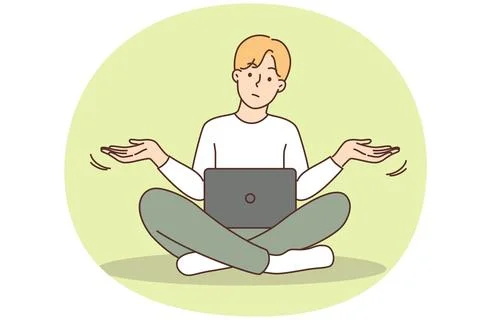 Confused man experience error on laptop イラスト素材