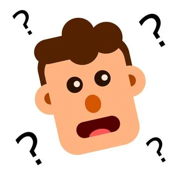 Confused man face vector illustration. expression with question marks. flat s Illustrazione stock