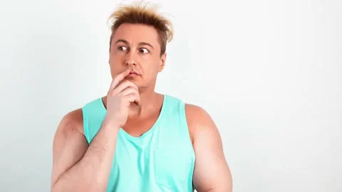 Confused man having doubt, thinking over choice, imagining plan, idea Video stock 239455410