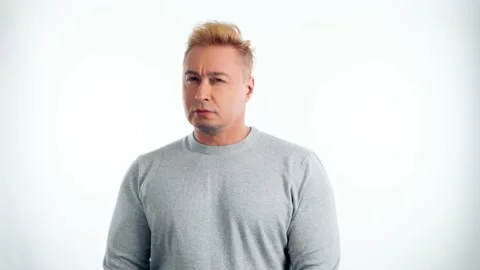 Confused man having doubt, thinking over choice, imagining plan, idea Video stock 239465687