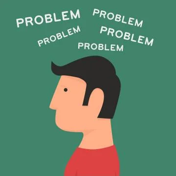 Confused Man. Headache. Thinking about problems Stock Illustration