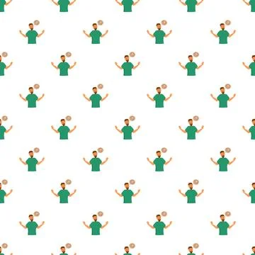 Confused man raising hands with question mark pattern Stock Illustration