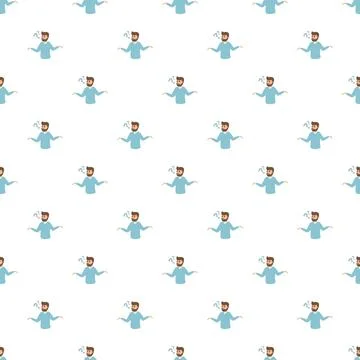 Confused man shrugging with question mark pattern Illustrazione stock