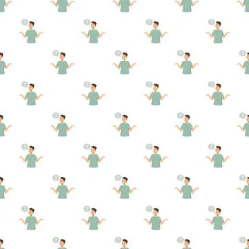 Confused man shrugging with question mark speech bubbles seamless pattern Stock Illustration