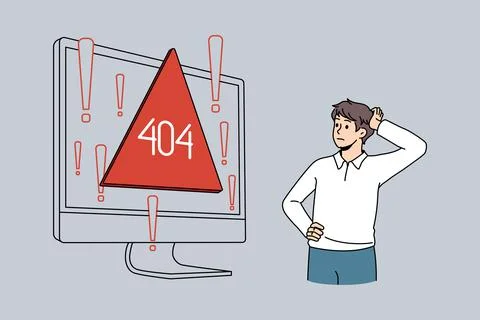 Confused man stressed with computer mistake Stock Illustration