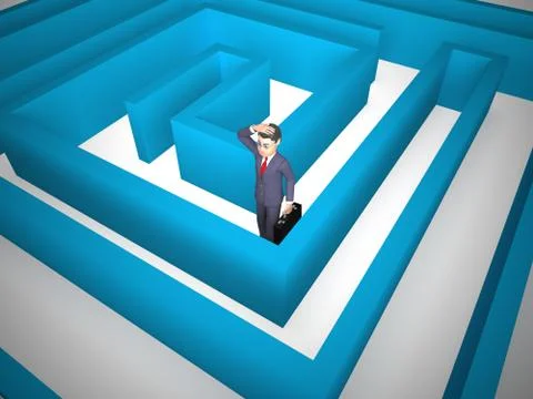 Confused by a maze and Bewildered on solution - 3d illustration イラスト素材