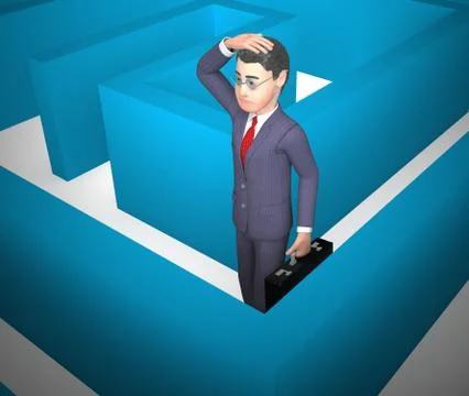 Confused by a maze and Bewildered on solution - 3d illustration Stock Illustration