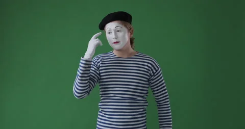 Confused mime artist thinking for a solution to his problem Stock Footage 133536462