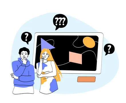 Confused people looking at a screen. Vector illustration Stock Illustration