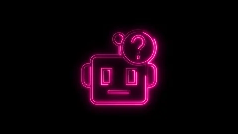 Confused robot artificial intelligence in neon pink outline glow with quest.. Stock Footage 314540956