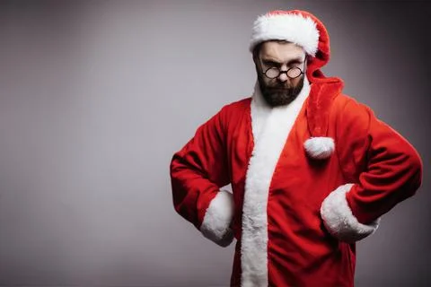 Confused Santa in studio 스톡 사진