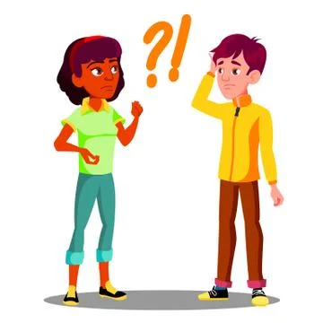 Confused Student With Question Marks Above His Head Vector. Isolated Illustrazione stock