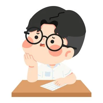 Confused Student Thinking at Desk Stock Illustration