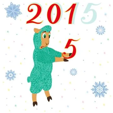 Confused turquoise sheep has caught a figure five Stock Illustration