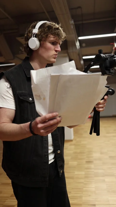 Confused videographer reading script 库存影片 332116728