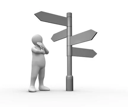 Confused white human representation looking at blank roadsign Stock Illustration