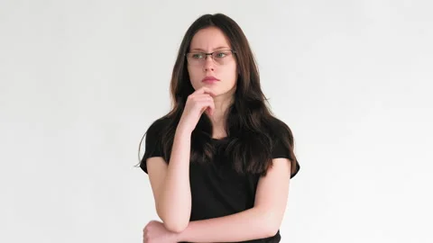 Confused woman portrait problem solution idea Stock Footage 136289196