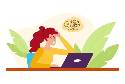 Confused woman solves problems 스톡 일러스트