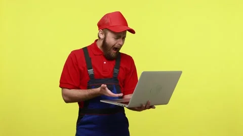 Confused workman holding notebook in hands and expressing negative emotions, 스톡 동영상 161436957