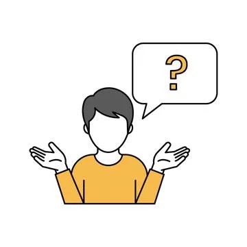 Confused young man with question mark in speech bubble Stock Illustration