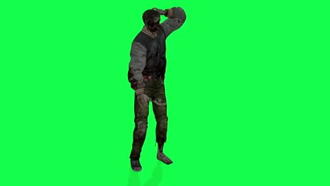 Confused Zombie Character Scratching Its Head on a Green Screen, Ideal for .. Stock Footage 318178075