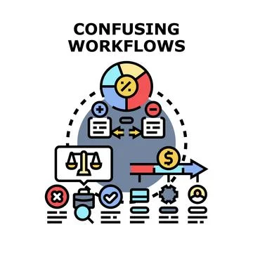 Confusing business workflow management process diagram イラスト素材