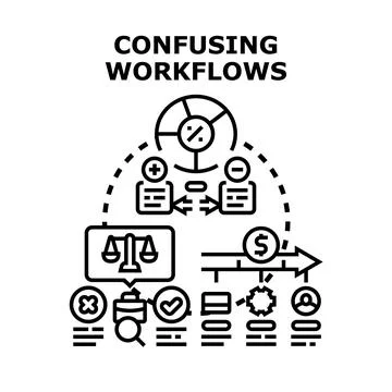 Confusing business workflow management process diagram イラスト素材