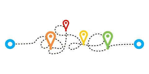 Confusing dashed paths routes isolated on white background. Transport trackin Illustrazione stock