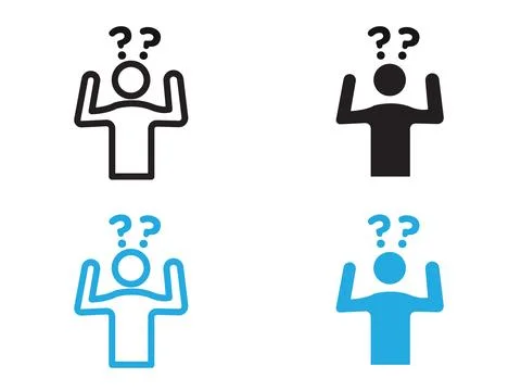 Confusing man icon black and white vector outline sign Stock Illustration