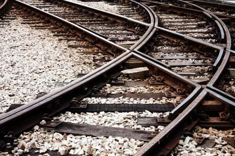 Confusing railway tracks Stock Photos