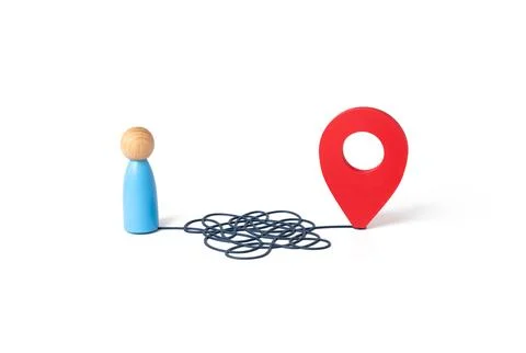 A confusing route to the point of arrival. Unclear path. Decision making diff Stock Illustration