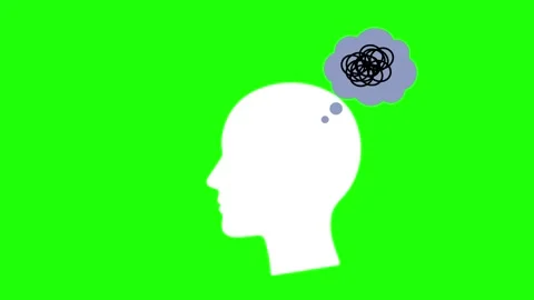 Confusion animated human head profile with tangled thoughts in bubble 4K gr.. Stock Footage 345856588