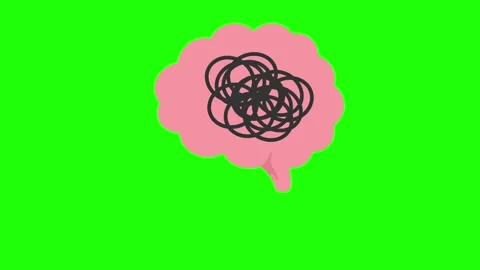 Confusion animated pink brain with tangled messy scribbles, 4k green screen.. Stock Footage 345856626