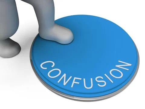 Confusion button shows muddle unclear and unsure Illustrazione stock