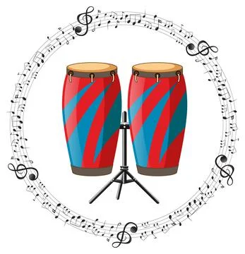 A conga with musical notes on white background 스톡 일러스트
