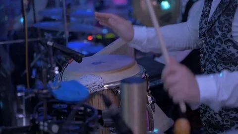 Congas percussion on concert indoor Stock Footage 90053768