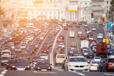 Congested with cars multilane road Stock Photos